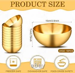 10 Gold Stainless Steel Mixing Bowls 24oz Salad, Soup, Rice & Snack Bowls El