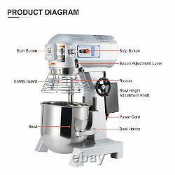 10 Qt Commercial Dough Mixer 600W Stand Mixer with Stainless Steel Mixing Bowl