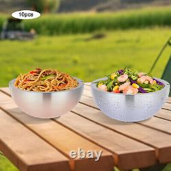 10Pcs 1L Stackable Stainless Steel Salad Bowl Insulated Salad Bowl Anti-slip Pad