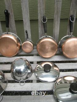 12pc Vtg ROME NY Revere Ware Lot Copper Clad Fry Pans Saucepans 3 Mixing Bowls