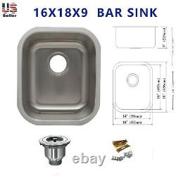 16x18x9 T304 Stainless Steel Undermount Single Bowl Kitchen Bar Sink