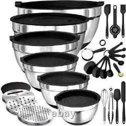 17pcs, Stainless Steel Mixing Bowl Set Mixing Bowls With Lids Grater Attachment