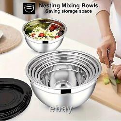 17pcs, Stainless Steel Mixing Bowl Set Mixing Bowls With Lids Grater Attachment