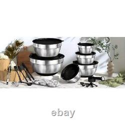 17pcs, Stainless Steel Mixing Bowl Set Mixing Bowls With Lids Grater Attachment