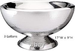 1X Hammered 3-Gallon Stainless Steel Doublewall Punch Bowl, NEW