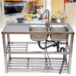 2-Bowl Commercial Kitchen Sink Cistern Stainless Steel Food Prep Table Holder