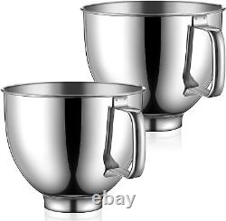 2 Pcs 4.5 QT Stainless Steel Mixer Bowl, Silver Polished Mixing Bowls with Handl