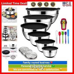 20PC Stainless Steel Mixing Bowls Set with Airtight Lids & Non-Slip Bottoms