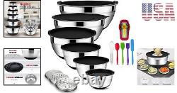 20PC Stainless Steel Mixing Bowls Set with Airtight Lids & Non-Slip Bottoms