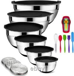 20PC Stainless Steel Mixing Bowls Set with Airtight Lids & Non-Slip Bottoms