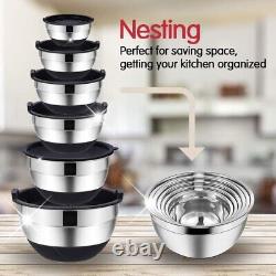 20PC Stainless Steel Mixing Bowls Set with Airtight Lids & Non-Slip Bottoms