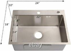 24x18 Stainless Steel Kitchen Sink 8 Deep Single Bowl Drop In withFaucet