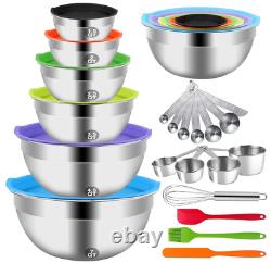 27PCS Mixing Bowls with Lid Set Stainless Steel Nesting Bowls, Measuring Cups