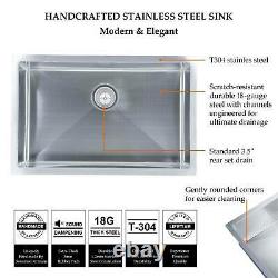 28 x 18 x 9 Deep Stainless Steel Single Bowl 18 Gauge Undermount Kitchen Sink