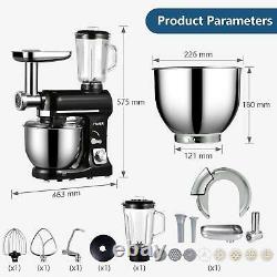 3 In 1 Tilt-Head Stand Mixer With7QT Bowl 6 Speeds 850W Meat Grinder Blender Black