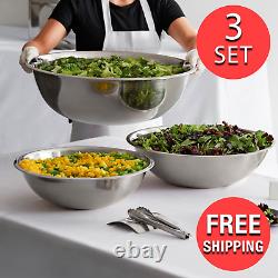 (3-Set) Stainless Steel Kitchen Food Mixing Bowl 13 20 30 Quart 26 Gauge Bowls