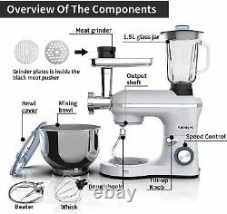 3 in 1 Stand Mixer Meat Grinder Juice Extractor Silver Tilt-Head with 7QT Bowl