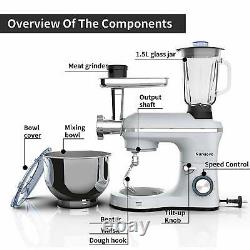3 in 1 Stand Mixer Tilt-Head with7QT Bowl 6 Speed 850W Meat Grinder Blender Silver