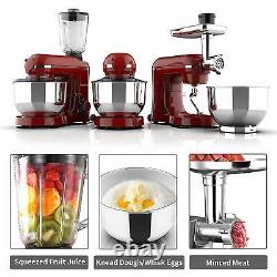 3 in 1 Tilt-Head Mixer with 7QT Bowl 6 Speeds 850W Stand Meat Grinder Red Blender