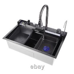 30 Flying Rain Stainless Steel Waterfall Kitchen Sink with Faucet Single Bowl