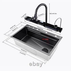 30 Flying Rain Stainless Steel Waterfall Kitchen Sink with Faucet Single Bowl