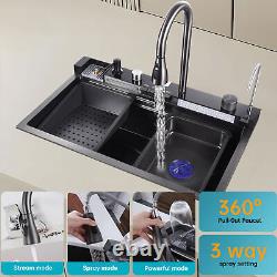 30 Flying Rain Stainless Steel Waterfall Kitchen Sink with Faucet Single Bowl