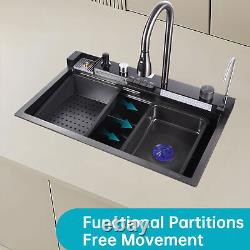 30 Flying Rain Stainless Steel Waterfall Kitchen Sink with Faucet Single Bowl