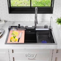 30 Flying Rain Stainless Steel Waterfall Kitchen Sink with Faucet Single Bowl