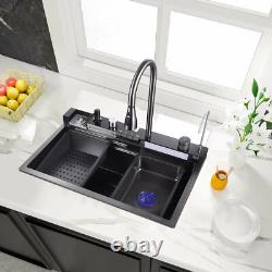 30 Flying Rain Stainless Steel Waterfall Kitchen Sink with Faucet Single Bowl