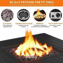 30 Propane Gas Fire Pit with Waterproof Table Cover Auto-Ignition 50,000 BTU