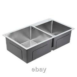304 Stainless Steel Double Bowl Premium Dual Basin Kitchen Sink with Strainer New