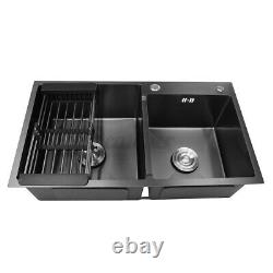31x18x9 Stainless Steel Top Mount Kitchen Sink Double Bowl Basin with Strainer