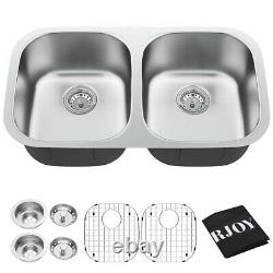 32-1/2 Undermount 50/50 Double Bowl Kitchen Sink Stainless Steel with Accessories