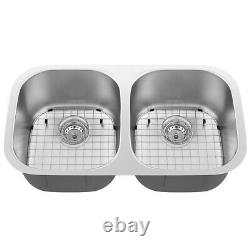 32-1/2 Undermount 50/50 Double Bowl Kitchen Sink Stainless Steel with Accessories