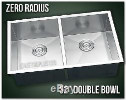 32 Double Bowl Undermount 16 Gauge 304 Stainless Steel Kitchen Sink Zero Radius