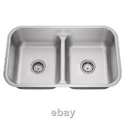 32x19x10 Stainless Steel 16g Low Profile Split Double Bowl Kitchen Sink