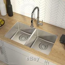 33 Kitchen Sink 16 GA Stainless Steel Undermount 50/50 Equal Double Bowl Modern