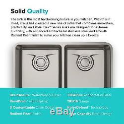 33 Kitchen Sink 16 GA Stainless Steel Undermount 50/50 Equal Double Bowl Modern