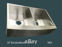33 Stainless Steel Farmhouse apron Kitchen Sink 16 G handmade Double Bowl 50/50