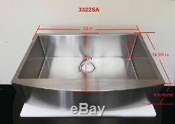 33 Stainless Steel Kitchen Farm Sink Curved Front Single Bowl