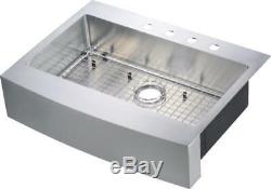 33 Stainless Steel Retrofit Curved Apron Front 4 Hole Single Bowl Kitchen Sink