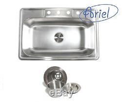 33 inch Stainless Steel Drop in Single Bowl Kitchen Sink with Deluxe Strainer