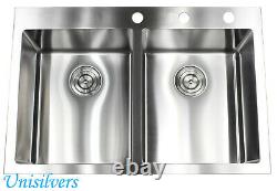 33 x 22 Top mount Drop In 15mm Radius Stainless Steel Double Bowl Kitchen Sink