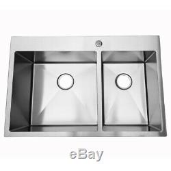 33 x 22 x 9 Stainless Steel Double Bowl Kitchen Sink Large Capacity New