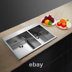 33 x 22 x 9 Stainless Steel Double Bowl Kitchen Sink Topmount Noise-reduce