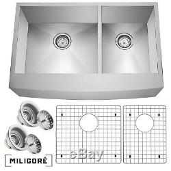 33x21x10 Country Farmhouse Stainless Steel Double Bowl 16g Apron Sink