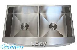 36 STAINLESS STEEL Kitchen Sink Zero Radius Apron CURVE FRONT Double Bowl 50/50