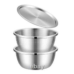 3PCS 304 Stainless Steel Strainer Kitchen Thicken Cooking Salad Mixing Bowls Set