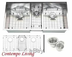 42 Stainless Steel Square Zero Radius Triple Bowl Undermount Kitchen Sink Combo