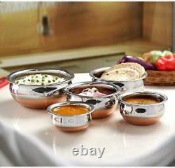 5 Pcs Cooking Bowl/ Handi Of Stainless Steel With Copper Bottom Kitchen Serving